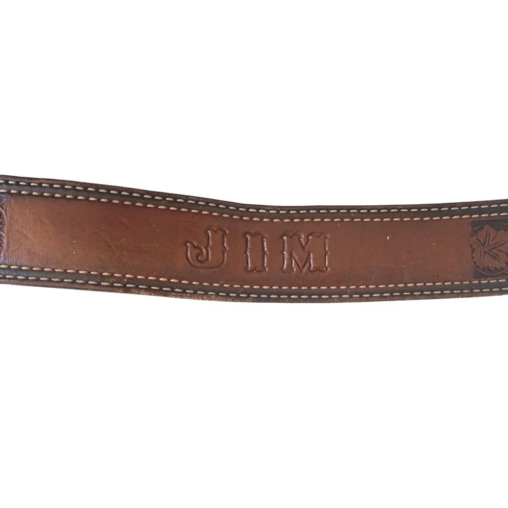 Southwest Tanning Mens Brown Tooled Leather Western Belt Size 32 JIM Rustic